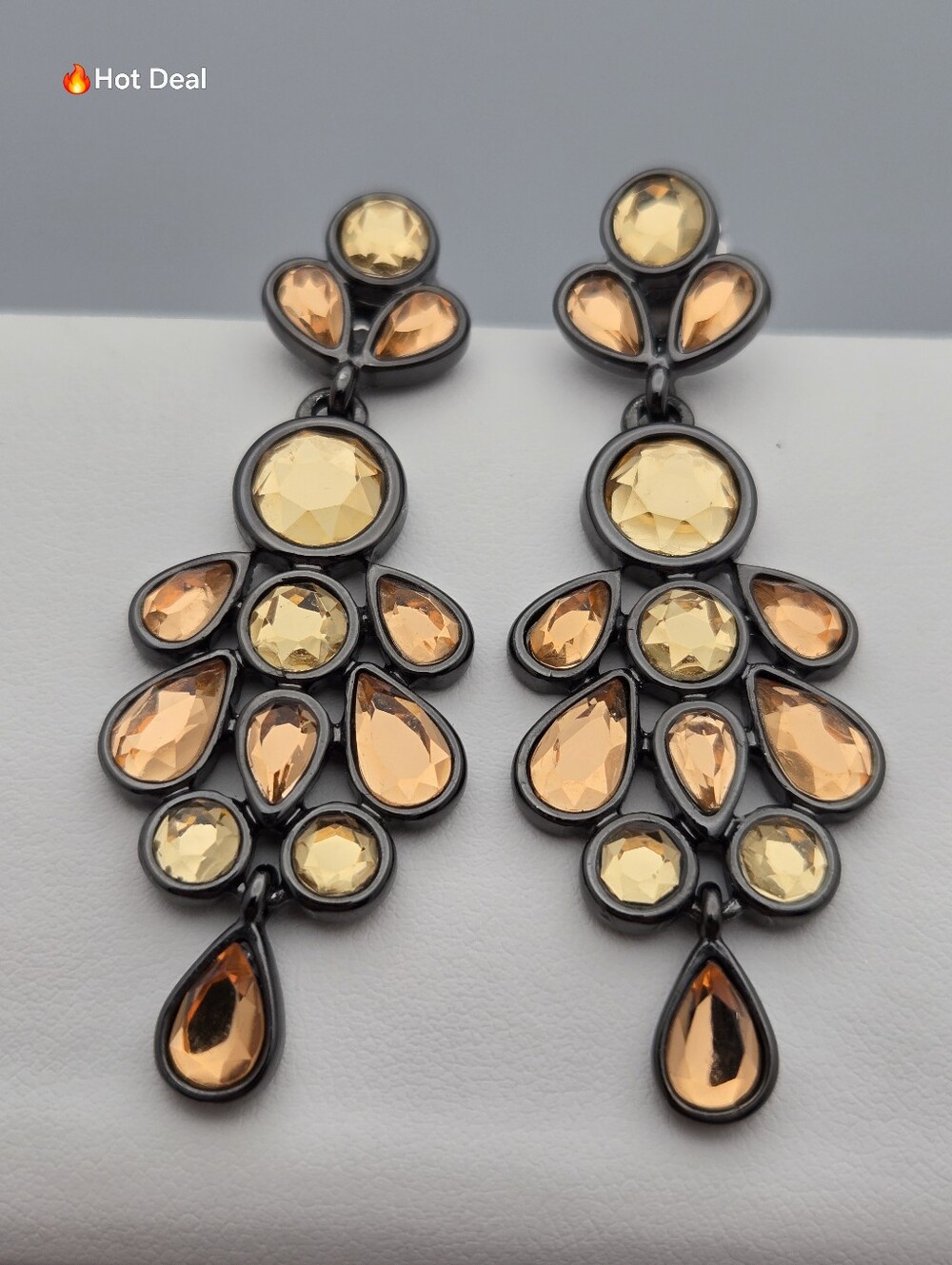 Lia Sophia Slow Dance Chandelier Earrings Peach Crystal Antiqued 2.25"